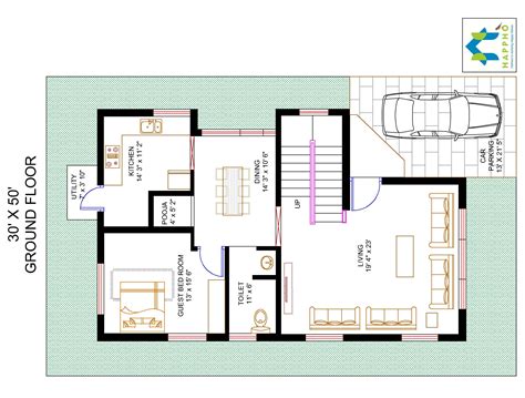 A 30 foot by 23 foot great room, kitchen 1500 square foot houseplans for architecture design 1500 square foot one story three bedroom home design with basement and 3 bed 1 storey. Floor Plan for 30 X 50 Plot | 3-BHK (1500 Square Feet/166 ...