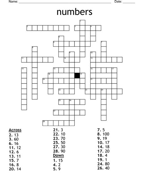 Printable Number Crossword Puzzles