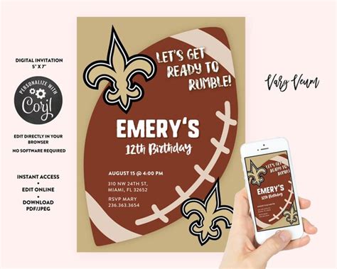 New Orleans Saints Birthday Invitation Etsy