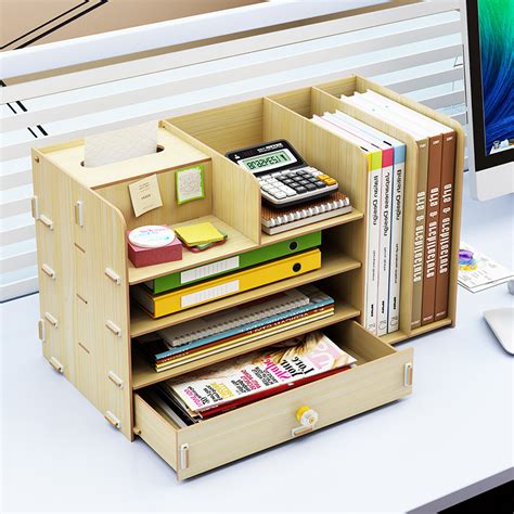 B06 L Desktop Wooden Storage Box Multi Layer Storage Racks With 1