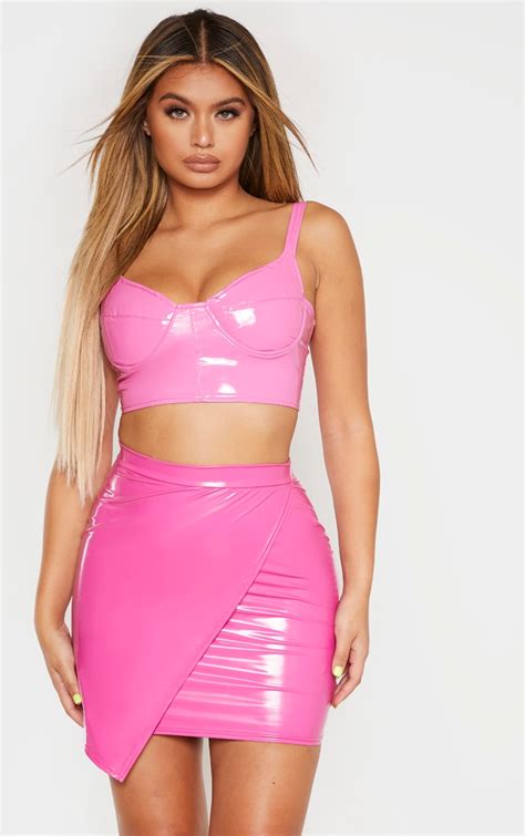 Hot Pink Vinyl Wrap Mini Skirt Skirts Prettylittlething Uae