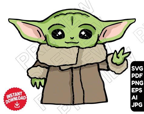 Baby Yoda Svg Clipart Vector File Star Wars The Etsy