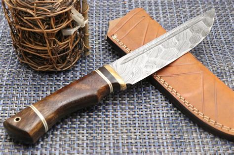 Custom Hand Forged Damascus Steel Knife Rose Wood Copper Handle