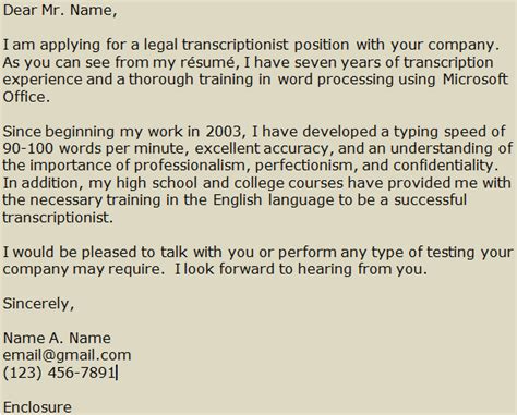 Amend as suitable and use it for your job applications. Legal Transcription Cover Letter Example | Freebie Finding Mom