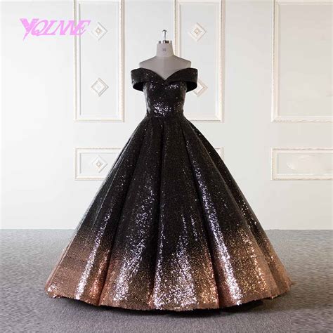 Yqlnne Gold And Black Arabic Wedding Dress 2019 Ball Gown