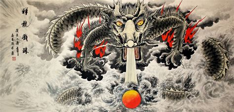 Huge Chinese Dragon Painting Tigers And Dragons Paintings