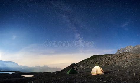 Scenery Of Mountains And Starry Night Sky Stock Photo Image Of Snow