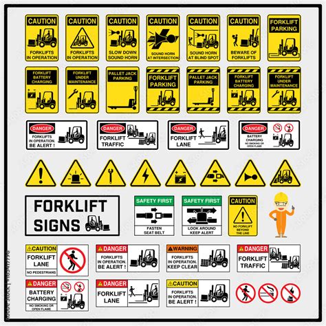 Set Of Safety Caution Signs And Symbols Of Forklift Operation Forklift