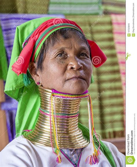 Portrait Padaung Karen Long Neck Tribe Woman Inle Lake Myanmar