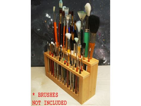 Wooden Paint Brush Holder Paintbrush Stand Wood Brush Caddy Artist