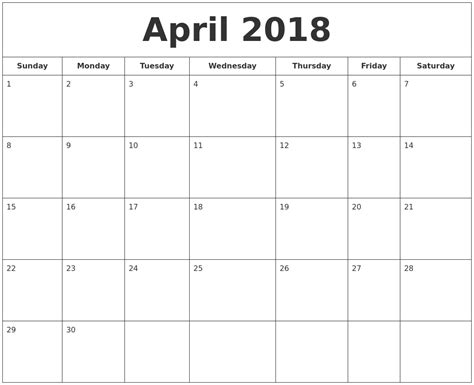 April Month Calendar Printable Printable World Holiday