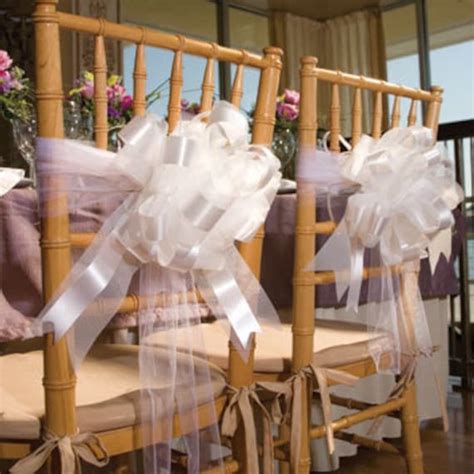 12 White Wedding Pewchair Bows With Tulle Wrap