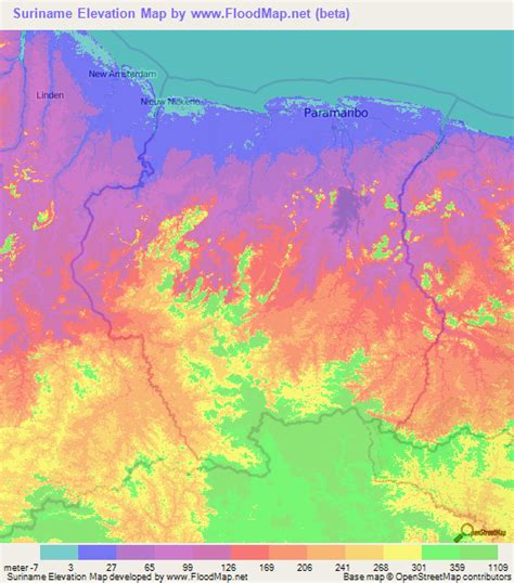 suriname elevation and elevation maps of cities topographic map contour