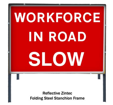 Workforce In Road Slow Temporary Road Works Sign With Frame 600x450mm