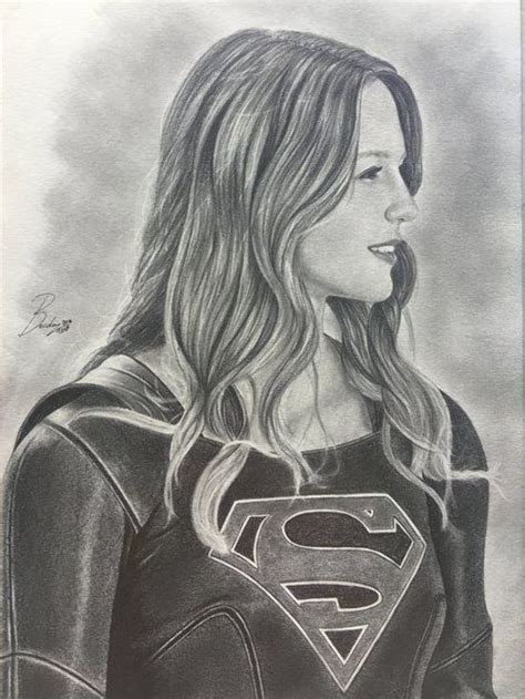 Original Supergirl Pencil Portrait Complete With Certificate Of Authenticity The Dimensions Of