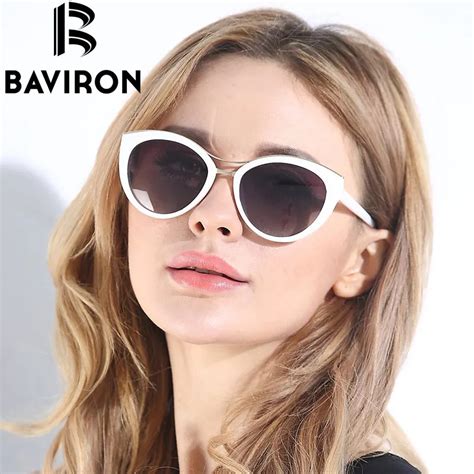 Baviron New Fashion Cat Eye Sunglasses Women White Frame Gradient Polarized Sun Glasses Driving