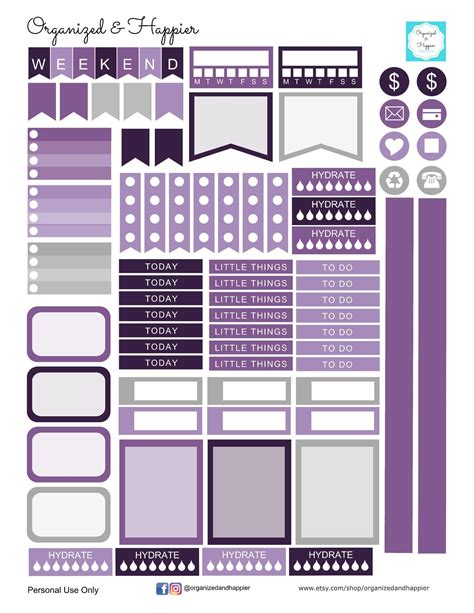 Free Printable Purple Planner Stickers Weekly Kit Organized And