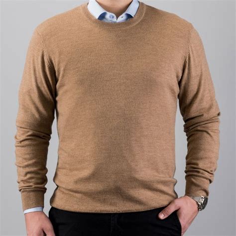 Crew Neck Merino Wool Sweater Camel Tailor Store