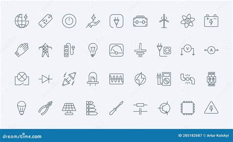 Electricity Electric Circuit Symbols Thin Line Icons Set Equipment Of