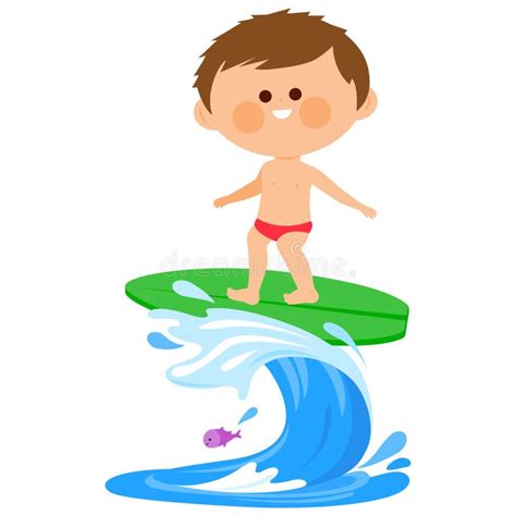 Niño Surfeando En Una Ola En El Mar Ilustración Vectorial Ilustración