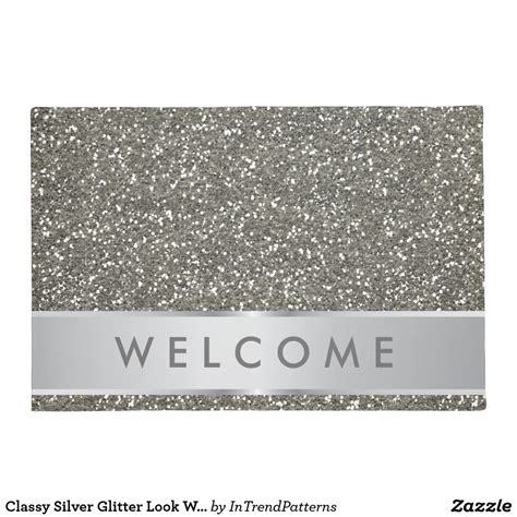 Classy Silver Glitter Look Welcome Doormat Zazzle Silver Glitter