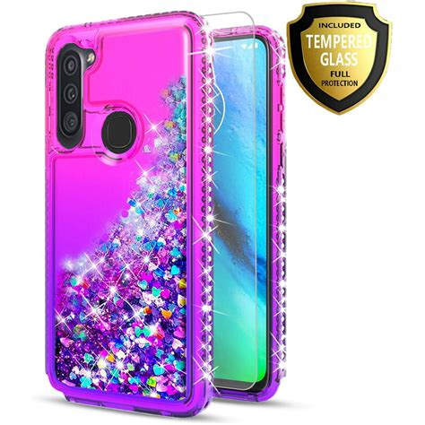 Samsung Galaxy A11 Phone Case With Tempered Glass Protector Included Liquid Floating Glitter
