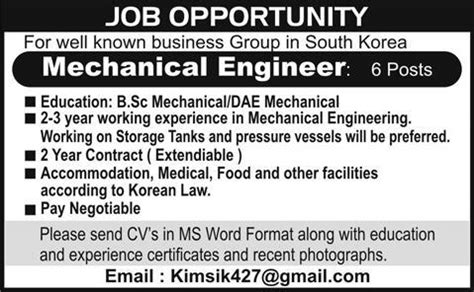 Contact electrical engineering firms in your area. Mechanical Engineers Required for South Korea in South ...