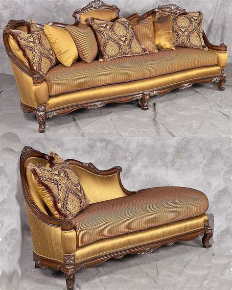 Luxury Silk Chenille Sofa Set 2pcs Carved Wood Hd 90023