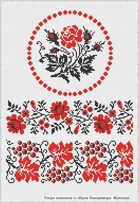 A Cross Stitch Pattern With Red Flowers