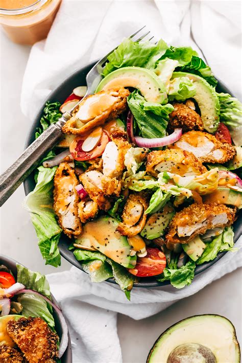 Everybody understands the stuggle of getting dinner on the table after a long day. Crispy Chicken Salad with Siracha Honey BBQ Dressing ...