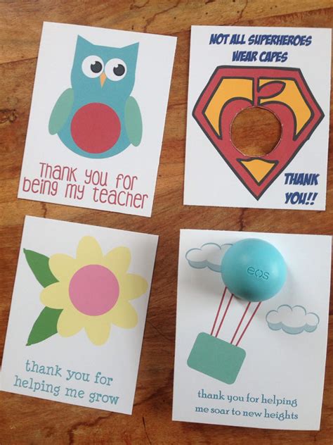 Easy paper craft and keepsake photo gift. Teacher appreciation thank you cards/gift tags for EOS lip