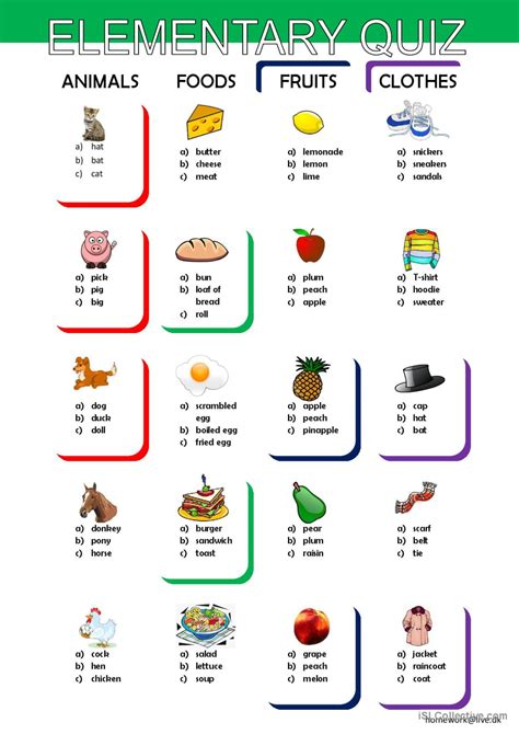 Elementary Quiz 2 English Esl Worksheets Pdf And Doc