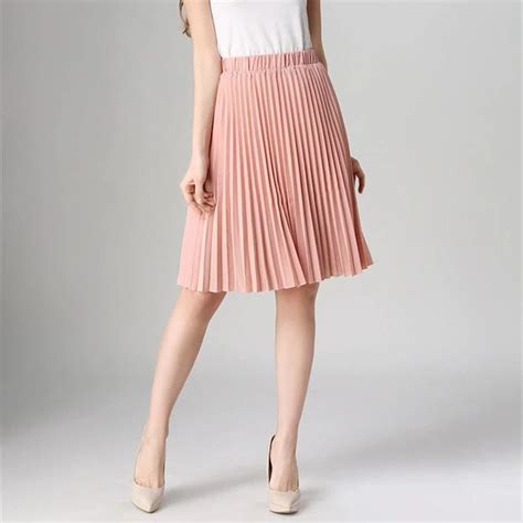 Knee Length Pleated Vintage Womens Chiffon Skirts 4colordress In