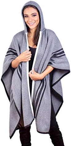 Amazon Com INTI ALPACA Hooded Alpaca Ruana In Gray Nile Winter Cape Wool Wrap Clothing