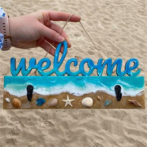 Welcome Sign With Beach Resin Sand And Shells From The Etsy