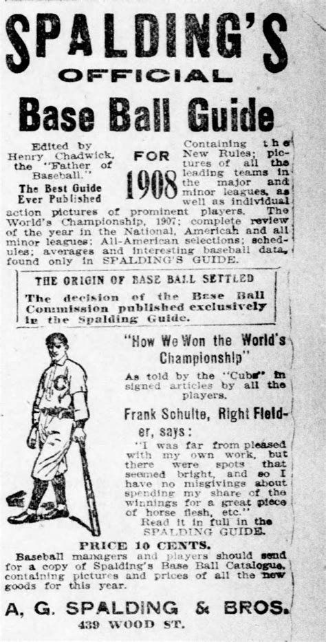 Lost Advertisementsspaldings 1908 Baseball History Daily