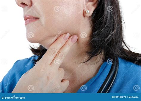 A Medical Woman Shows How To Check The Pulse On A Neck Stock Image