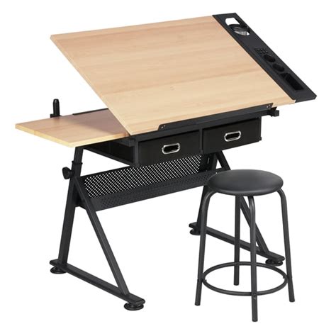 Go2buy Adjustable Drafting Drawing Table Rolling Drafting Desk Tempered