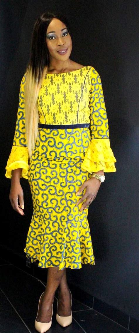 African Print Ankara Lace Dress With Long Bell Sleeves African
