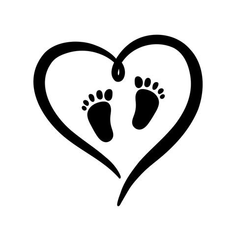 Black Silhouette Of Heart Baby Footprint Sign Of Love For Newborn