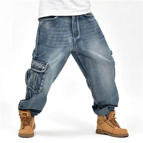 2017 Mens Baggy Jeans Black Loose Fit Plus Big Size Jeans For Men Cargo Pants Mens Hip Hop Jean