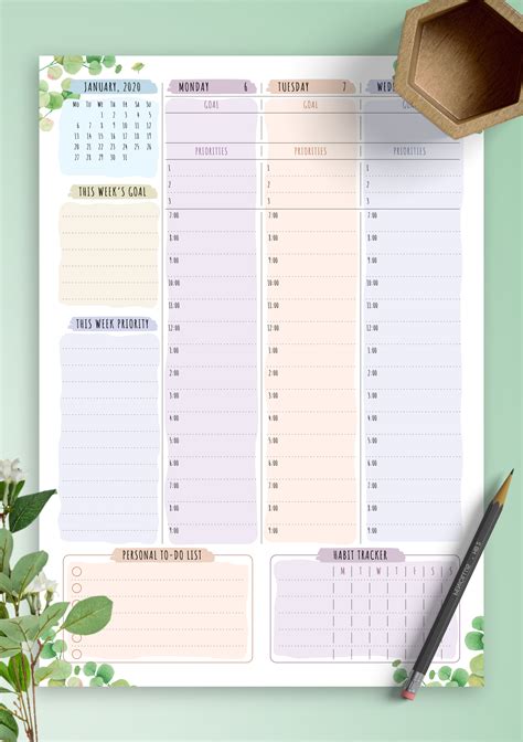 Download Printable Dated Weekly Planner Floral Style Pdf
