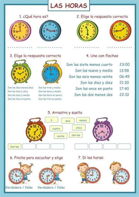 Las Horas Ficha Interactiva Spanish Worksheets Spelling Worksheets