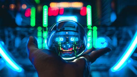 Download Wallpaper 1920x1080 Ball Glass Hand Neon