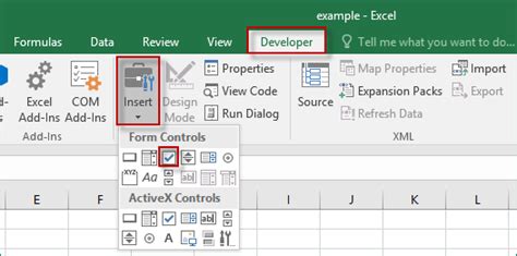 The checkbox feature is actually in the developer tab, which you'll need to activate. How to Insert and Delete Checkboxes in Excel 2016 Cells ...