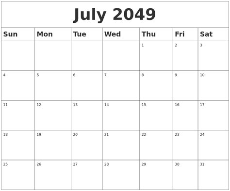 July 2049 Blank Calendar