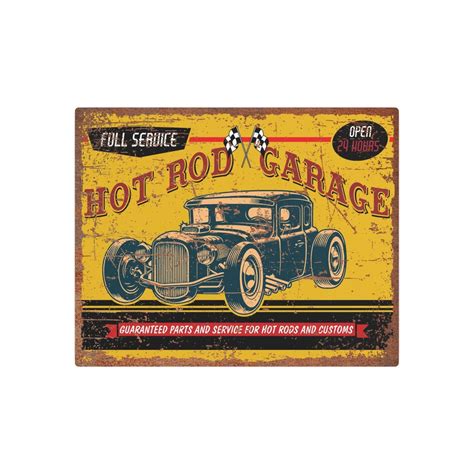 Vintage Style Metal Art Hot Rod Garage Sign Retro Décor For A Nostalgic