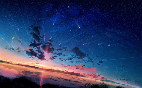 Anime Scenery Horizon Shooting Star Sunset 4k