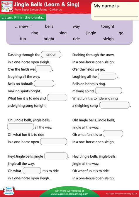 1.alice had butterflies, ants, beetles in her stomach when she saw him. Jingle Bells Worksheet - Fill In The Blanks - Super Simple