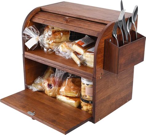 Buy Tqvai Bamboo Bread Box For Kitchen Counter Dobule Layer Roll Top